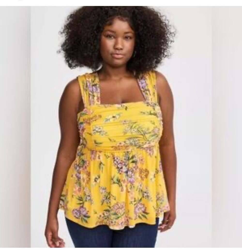 Torrid Yellow Floral Ruched Square Neck Mini Dress Size 3